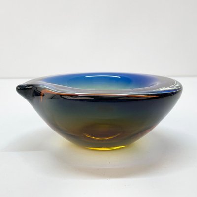 Submerged Murano Glass Ashtray or Bowl in Amber & Blue by Flavio Poli, Italy, 1960s-JDR-1125434