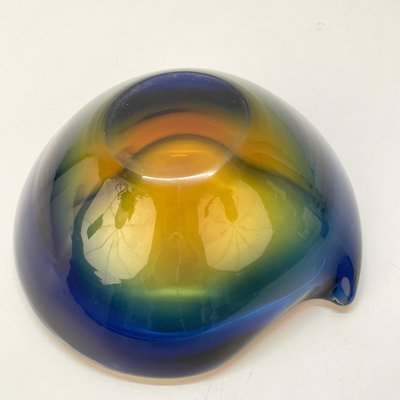 Submerged Murano Glass Ashtray or Bowl in Amber & Blue by Flavio Poli, Italy, 1960s-JDR-1125434