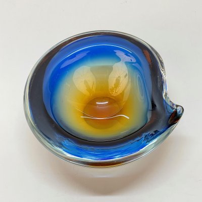 Submerged Murano Glass Ashtray or Bowl in Amber & Blue by Flavio Poli, Italy, 1960s-JDR-1125434