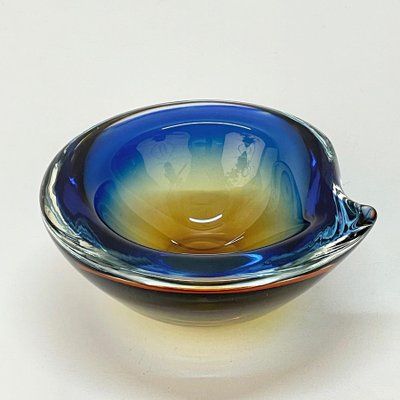 Submerged Murano Glass Ashtray or Bowl in Amber & Blue by Flavio Poli, Italy, 1960s-JDR-1125434