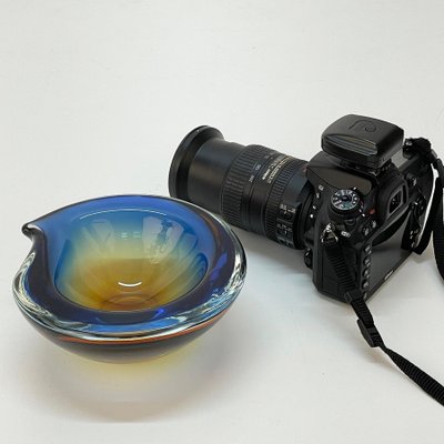 Submerged Murano Glass Ashtray or Bowl in Amber & Blue by Flavio Poli, Italy, 1960s-JDR-1125434