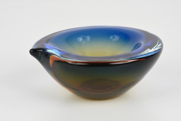 Submerged Murano Glass Ashtray or Bowl in Amber & Blue by Flavio Poli, Italy, 1960s-JDR-1125434