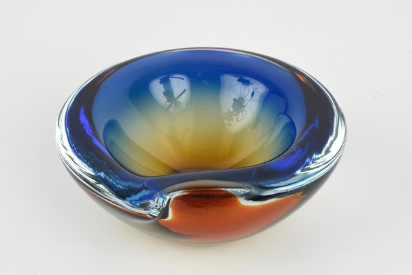 Submerged Murano Glass Ashtray or Bowl in Amber & Blue by Flavio Poli, Italy, 1960s-JDR-1125434