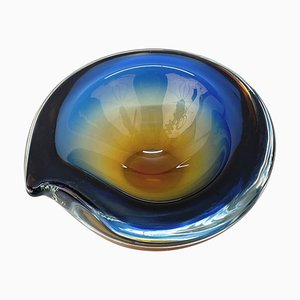 Submerged Murano Glass Ashtray or Bowl in Amber & Blue by Flavio Poli, Italy, 1960s-JDR-1125434