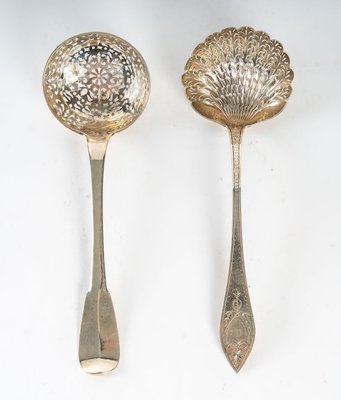 Sugar Sprinkling Spoons in Solid Silver, 19th Century, Set of 2-UQL-1015763