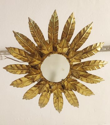 Sun Wall Light in Wrought Iron & Gold Leaf, Spain, 1960s-RGF-1705327