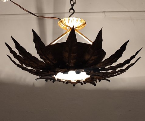 Sun Wall Light in Wrought Iron & Gold Leaf, Spain, 1960s-RGF-1705327