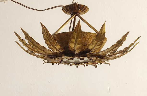 Sun Wall Light in Wrought Iron & Gold Leaf, Spain, 1960s-RGF-1705327