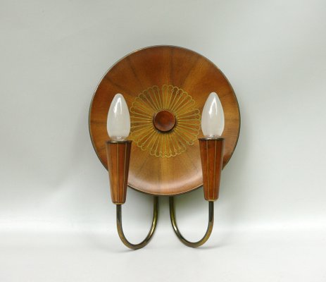 Sunburst Wall Light in Wood & Brass from Temde, 1950s-EY-2036245