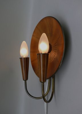 Sunburst Wall Light in Wood & Brass from Temde, 1950s-EY-2036245