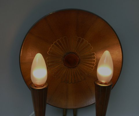 Sunburst Wall Light in Wood & Brass from Temde, 1950s-EY-2036245