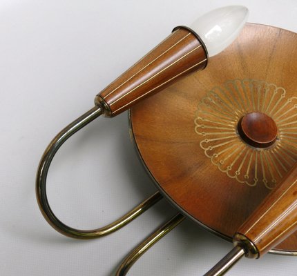 Sunburst Wall Light in Wood & Brass from Temde, 1950s-EY-2036245