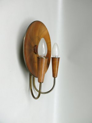 Sunburst Wall Light in Wood & Brass from Temde, 1950s-EY-2036245