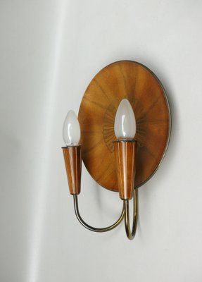 Sunburst Wall Light in Wood & Brass from Temde, 1950s-EY-2036245