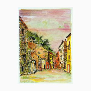 Sunset in the Alleys - Original Etching and Watercolor by G. Omiccioli 1970 ca.-ZCI-758771