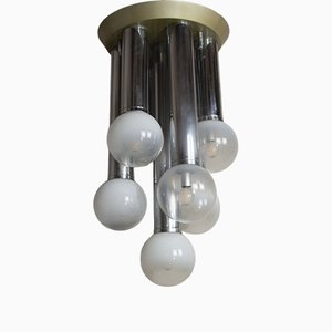 Suspension Chandelier With 7 Lights in Satin Glass, Italy, 1970s-JQO-1174987