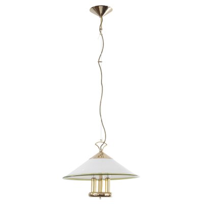 Suspension Lamp in White Murano Glass with Yellow, Green and Galvanic Gold Finishes, Italy, 1980s-MPO-1259469