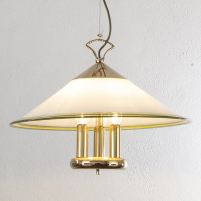 Suspension Lamp in White Murano Glass with Yellow, Green and Galvanic Gold Finishes, Italy, 1980s-MPO-1259469