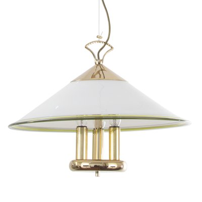 Suspension Lamp in White Murano Glass with Yellow, Green and Galvanic Gold Finishes, Italy, 1980s-MPO-1259469