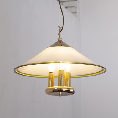 Suspension Lamp in White Murano Glass with Yellow, Green and Galvanic Gold Finishes, Italy, 1980s-MPO-1259469