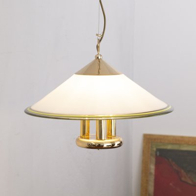 Suspension Lamp in White Murano Glass with Yellow, Green and Galvanic Gold Finishes, Italy, 1980s-MPO-1259469