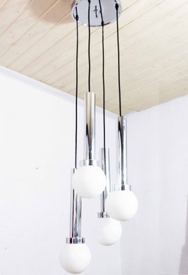 Suspension Light in Chromed Metal and Opaline Glass, Italy, 1970s-BQF-1802313