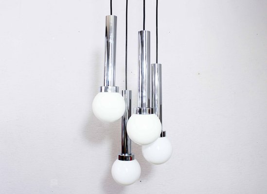 Suspension Light in Chromed Metal and Opaline Glass, Italy, 1970s-BQF-1802313