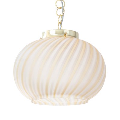 Suspension Light in Satin Glass with White and Amber Stripes, Italy-MPO-1361966