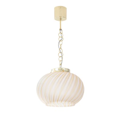 Suspension Light in Satin Glass with White and Amber Stripes, Italy-MPO-1361966