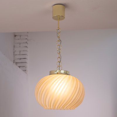 Suspension Light in Satin Glass with White and Amber Stripes, Italy-MPO-1361966