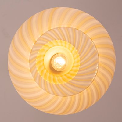 Suspension Light in Satin Glass with White and Amber Stripes, Italy-MPO-1361966