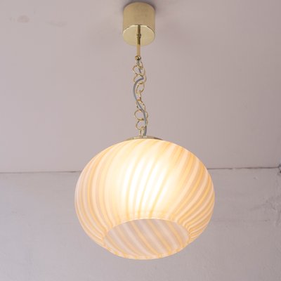 Suspension Light in Satin Glass with White and Amber Stripes, Italy-MPO-1361966