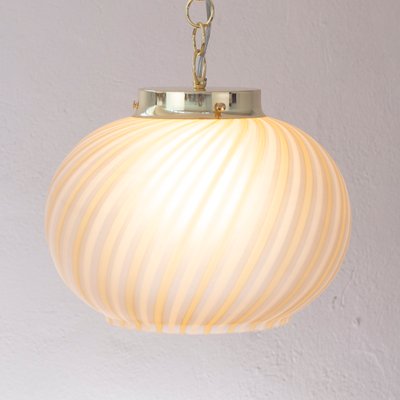 Suspension Light in Satin Glass with White and Amber Stripes, Italy-MPO-1361966