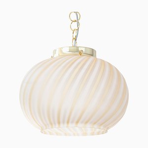 Suspension Light in Satin Glass with White and Amber Stripes, Italy-MPO-1361966