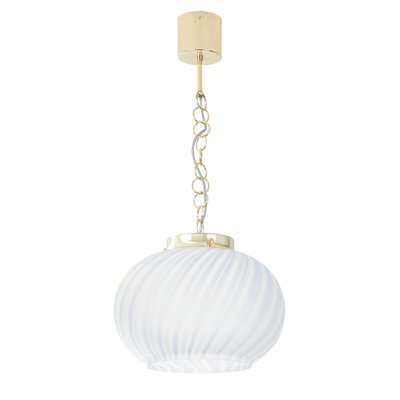 Suspension Light in Satin Glass with White & Turquoise Lines, Italy-MPO-1361974