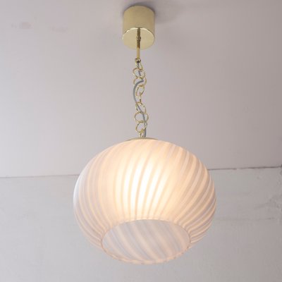 Suspension Light in Satin Glass with White & Turquoise Lines, Italy-MPO-1361974