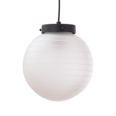 Suspension Light with White Murano Glass Sphere with White Striped Decoration, Italy, 1980s-MPO-1427693