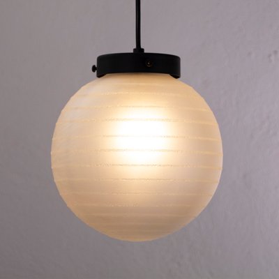 Suspension Light with White Murano Glass Sphere with White Striped Decoration, Italy, 1980s-MPO-1427693