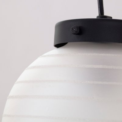 Suspension Light with White Murano Glass Sphere with White Striped Decoration, Italy, 1980s-MPO-1427693