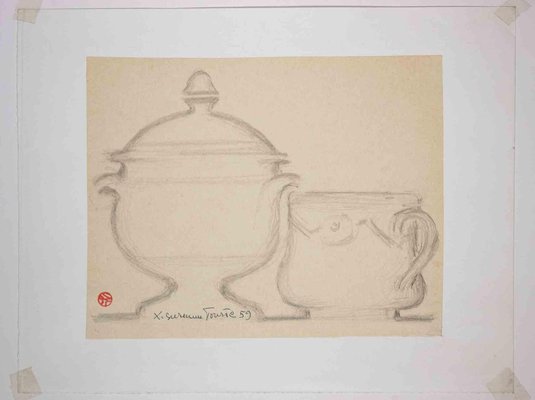 Suzanne Tourte, Still Life, Pencil Drawing, Mid-20th Century-ZCI-2029145