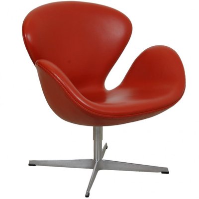 Swan Chair in Original Red Leather by Arne Jacobsen, 2000s-MTD-1769496