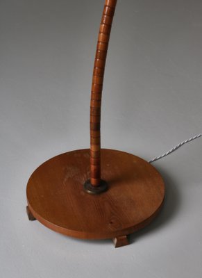 Swedish Art Deco Floor Lamp in Patinated Elm with William Morris Shade, 1930s-WRF-1793971