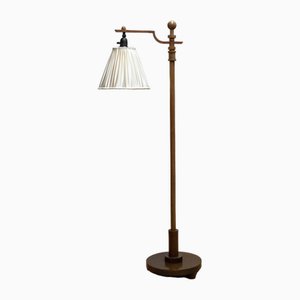 Swedish Art Deco Walnut Floor Lamp with Silk Satin Shade, 1930s-JE-1745410