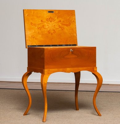 Swedish Biedermeier Sewing Table in Elm Veneer, 1940s-JE-1185087