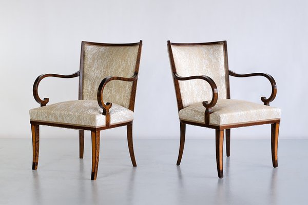 Swedish Birch and Satinwood Armchairs by Carl Malmsten for Bodafors, 1930s, Set of 2-FMT-1275173