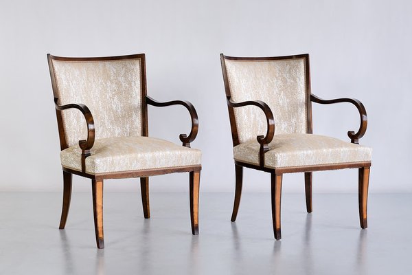 Swedish Birch and Satinwood Armchairs by Carl Malmsten for Bodafors, 1930s, Set of 2-FMT-1275173