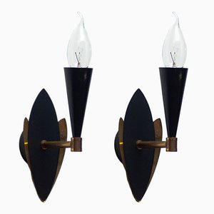 Swedish Black and Brass Wall Lights, 1950s, Set of 2-JE-1812581