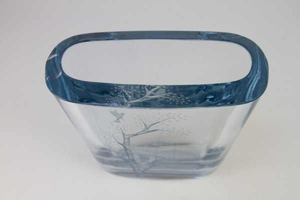 Swedish Blue Crystal Vase by Asta Strömberg for Strömbergshyttan, 1950s-WIX-1700379