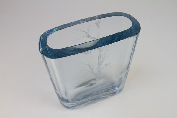 Swedish Blue Crystal Vase by Asta Strömberg for Strömbergshyttan, 1950s-WIX-1700379