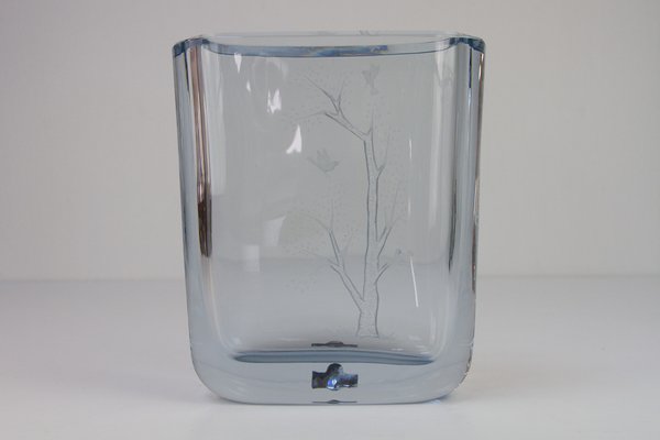 Swedish Blue Crystal Vase by Asta Strömberg for Strömbergshyttan, 1950s-WIX-1700379